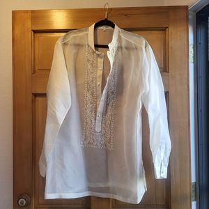 White Silk Barong Tagalog with Classic Embroidery XL